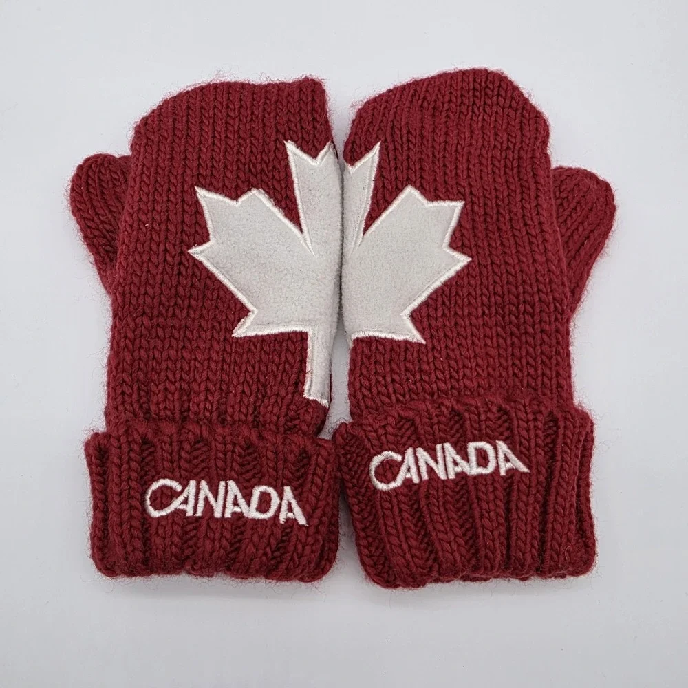 Hudson Bay Team Canada Winter Olympics Maple Leaf Knit Mittens Youth One Size